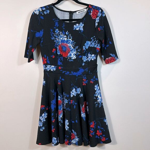 Mystic Dresses & Skirts - Mystic Black Floral Mini Skater Fit Flare Dress Dark Romantic Women Size Large